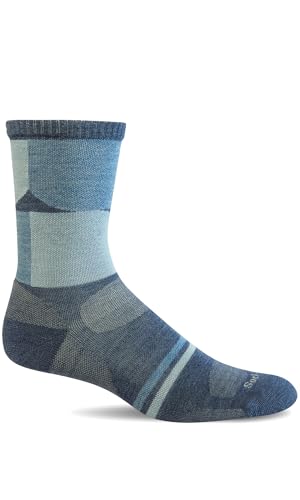 Sockwell Women's Bold Blossom Moderate Compression Crew Sock, Denim - M/L