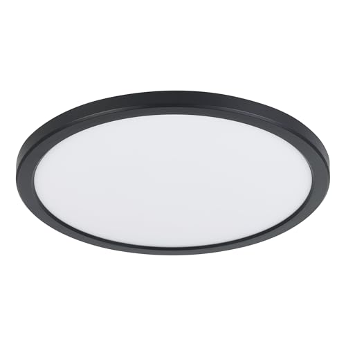 EGLO LED Deckenlampe Campaspero 2, extra-flache Deckenleuchte, runde Lampe Decke Badezimmer, Badlampe aus Kunststoff in Schwarz, neutralweiß, IP44, Ø 29,5 cm