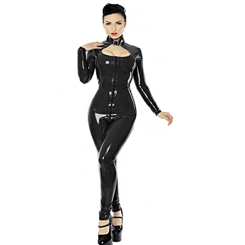 Streetwear Vrouwen Sexy Bodycon PVC Jumpsuit Lange Mouwen Rits Tot Kruis Bodysuit Skinny Rompertjes Vintage Keyhole… - Afbeelding 5