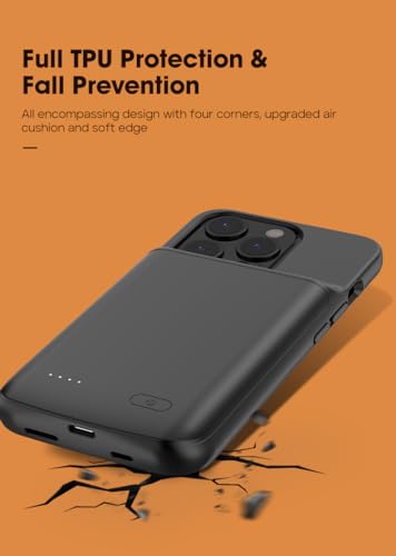 Battery Case for iPhone 15, 10000mAh Charging case for iPhone 15, Slim Portable Power Bank Extended Rechargeable Charger Case Battery Pack (for iPhone 15 (6.1 inch)) Black