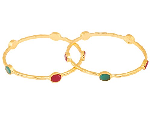 Touchstone Indian Bollywood Faux Green Emerald red Faux Ruby Ethnic Designer Jewelry Bangle for Women in Gold Tone