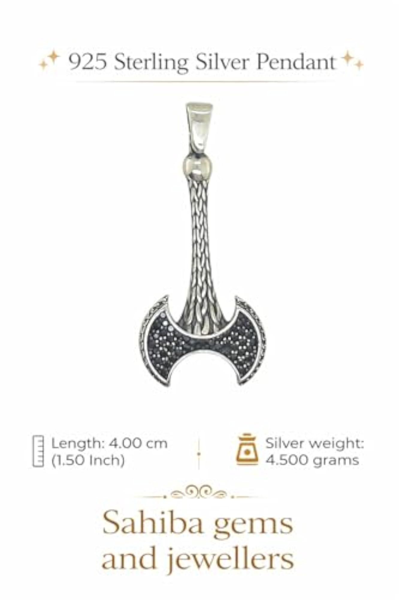 Men's 925 Silver Designer Axe Pendant Necklace