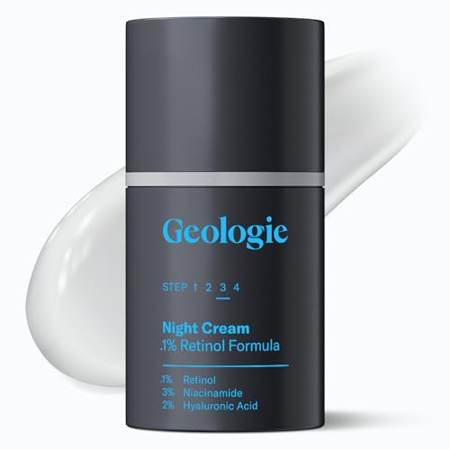 Geologie retinol night cream bottle, 1.7 Fl Oz — the only pick stating retinol, niacinamide and hyaluronic acid percentages.