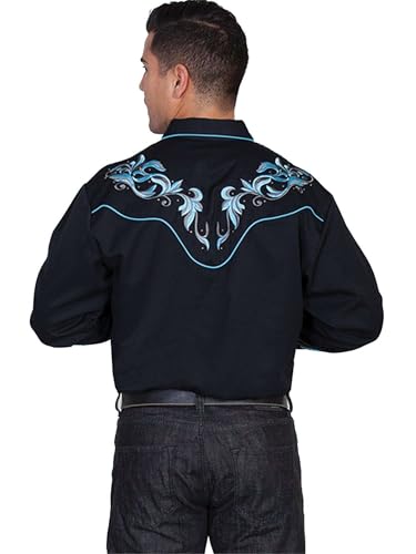 Scully Black Embroidered Men's Long Sleeve Snap Front Shirt P-8442