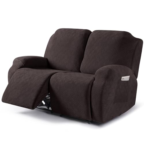 Image of VANSOFY Loveseat Recliner Covers, 2-Pieces Stretch Reclining Couch Cover with Pockets Recliner Sofa Slipcovers 2 Seate Soft Washable Furniture Protector for Dogs Cats(Chocolate)