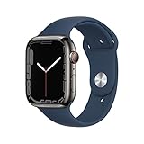 Apple Watch Series 7 (GPS + Celular, 45mm) - Caja de Acero Inoxidable Grafito con Banda Deportiva Azul Abyss (Reacondicionado)