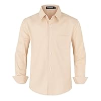 Spring&Gege Long Sleeve Boys' School Shirts Generous Fit School Uniform Cotton Non-Iron Button-Down Shirts Boys Wedding Party Suit (Beige,11-12Years)