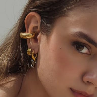 Chunky Gold Ear Cuffs Earrings for Women Non Piercing Gold Plated Stainless Steel Cuff Clip On Cartilage Hoop Lightweight Earrings Non-tarnish 1 Pairs4