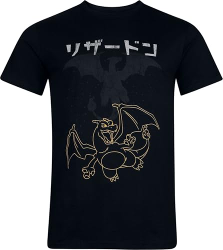 Pokémon Charizard Men's T-Shirt Black Fan Merch, Gaming, black, XXL