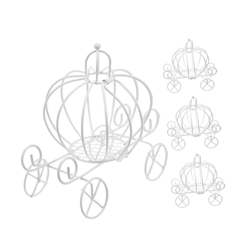 Mikikit Lot de 4 Boîtes à Friandises Mariage en Métal Blanc, Forme Carrosse Citrouille Décorative, Centre de Table Calèche Princesse pour Mariage,...