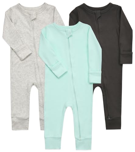 Image of Aablexema Baby Cotton Footless Pajamas with Mitten, 3-pack Infant Romper Zip Up One Piece Jumpsuits Outfit