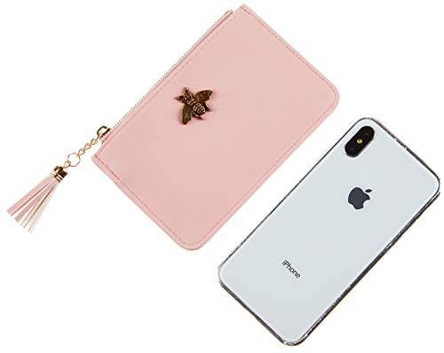 2 Pack Women Coin Purse Change Wallet Coin Pouch Card Holder Clutch with Key Chain Ring Tassel Zip by Gostwo(Pebble Pink Light)