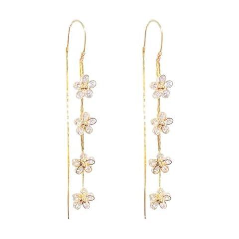 Zirconia Plum Blossom Earrings, 925 Silver Needle Zirconia Dangle Earrings for Women, Tassel Threader Earrings, Threader Earrings for Women Cover