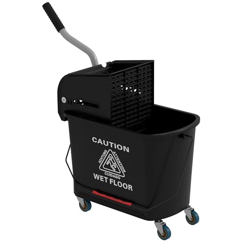 HOMCOM Cubo de Fregona con Ruedas Capacidad de 20 L Cubo de Fregar con Sistema de Escurridor Ruedas y Asa de Transporte para Doméstico y Comercial Negro