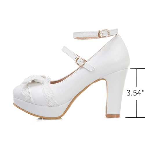 MEOTINA Cute Bow Heels Mary Janes Shoes Women Dress Platform Strappy High Heels Kawaii Shoes3