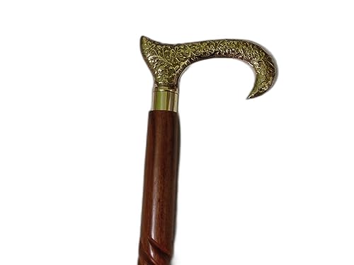 Canne en bois Derby HANDICRAFTMen en ébène et laiton doré, l'élégance artisanale de 91 cm