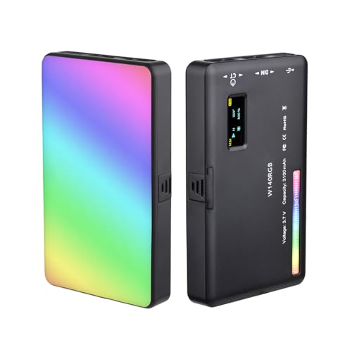 W140 RGB LED Video Light Recargable 2500K-9000K CRI95+ regulable con 20 efectos, pantalla LCD, adaptador de zapata fría para vlogging, transmisión en vivo, videoconferencias