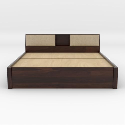 Image of Kunjal FurnitureSheesham Wood King Size Bed with Box Storage Wooden Double Bed Cot Bed Furniture for Bedroom Living Room Home (Honey Finish)