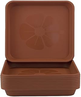Home Garden Ornaments Set of 10 Square Plastic Plant Pot Saucers Extra Large Drip Trays Flower Indoor Outdoor Garden Planter Tray (19.5 cm x 19.5 cm, Grey)