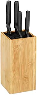 Relaxdays 10028872 Bambusowy blok na noże, pusty, z wkładką z włosia, ochrona ostrza dla 6 sztuk, HD 24 x 12 cm, naturalny, plastik