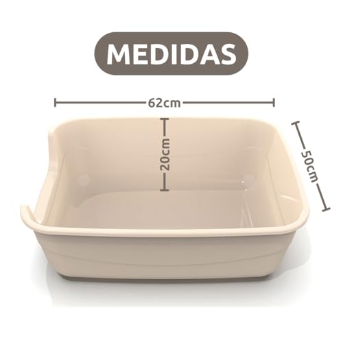 Caixa de Areia Extra Grande Mega Miau e Aberta para Gatos - Higiene e Conforto Garantidos - Bege