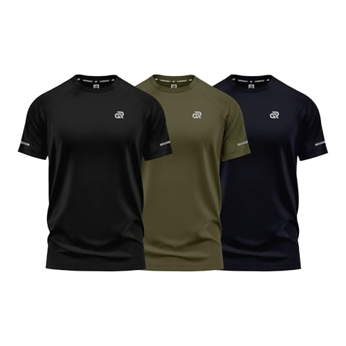 Image of Men's Workout T-Shirt - Moisture Wicking Gym Shirts for Men, Quick Dry Athletic Running T-Shirt, Breathable Short Sleeve Fitness Sports Tee (UK, Alpha, L, Regular, Regular, 3X Black Navy Olive)