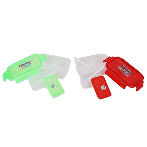 Image of Shri Ashtavinayak Airtight Plastic Lunch Boxes with Liquidtight Container, Spoon and Fork Multi Coloured - 500ml (Pack of 12)