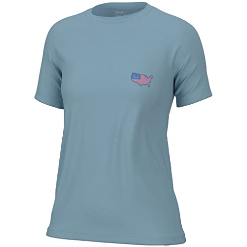 HUK Camiseta feminina padrão manga curta para desempenho, camiseta de pesca, azul cristal americano,