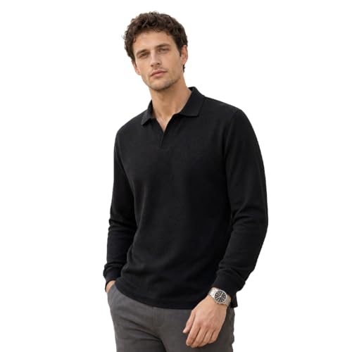 Image of Nobero Popcorn Textured Full Sleeve Polo T-Shirt for Men | Regular Fit