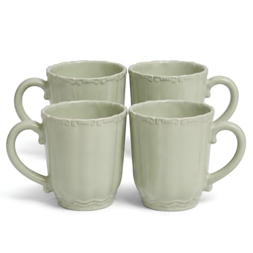 Image of SANGO Bethany Sage Mugs Set of 4, 15 oz Stoneware Green Coffee Mugs, Vibrant Ceramic Drinkware for Coffee, Tea or Cocoa, Durable Everyday Cups, Dishwasher & Microwave Safe, Kitchen Mug Set