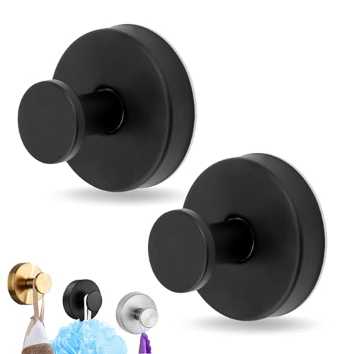 AUCANNIO 2 Pcs Vacuum Suction Cup Hooks, Premium Stainless Steel Hooks for Bathroom, Towel Coat Hanging on Wall Glass Mirror Smooth Surface (Black)