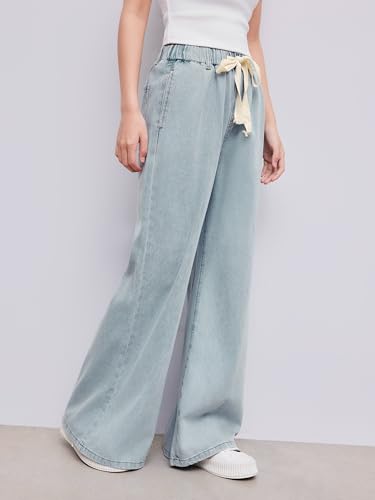 CIDER Wide Leg Jeans High Wasited Drawstring Baggy Denim Pants with Pockets3