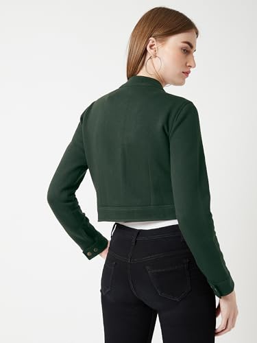 Image of Miss Chase Women's Off White V-Neck Full Sleeves Bomber Cropped Jacket