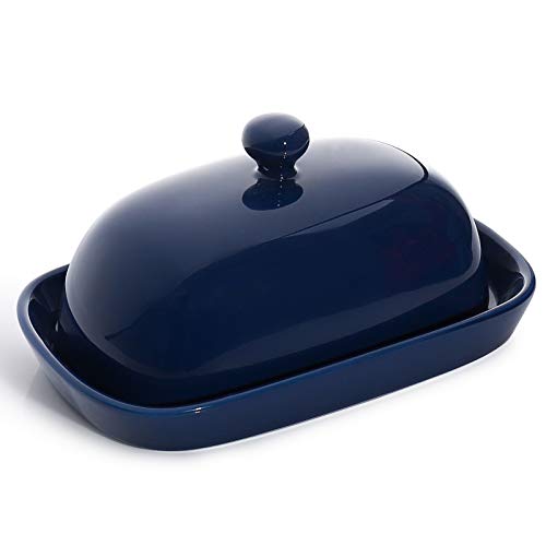 Sweese 306.103 Porcelain Cute Butter Dish with Lid, Perfect for East / West Butter, Navy