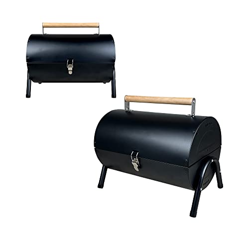 IlGruppone Griglia Cilindro da Tavolo BBQ in Acciaio Inox Barbeque da Viaggio Portatile Colore Nero Carbonella Trasportabile Picnic Campeggio