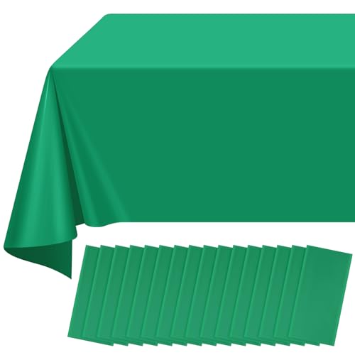 Image of 16 Pack Green Plastic Tablecloth for Rectangle Tables, Premium Decorative Green Disposable Table Cloths for Parties, Rectangle Party Table Cover for Birthday Anniversary Graduation Picnic, 54x108 Inch