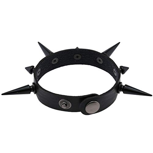 Fm Fm42 Women Blue Pu Simulated Leather Black-Tone Long And Short Rivets Spike Spiked Punk Gothic Adjustable Bracelet, Pack Of 2 #TOP6