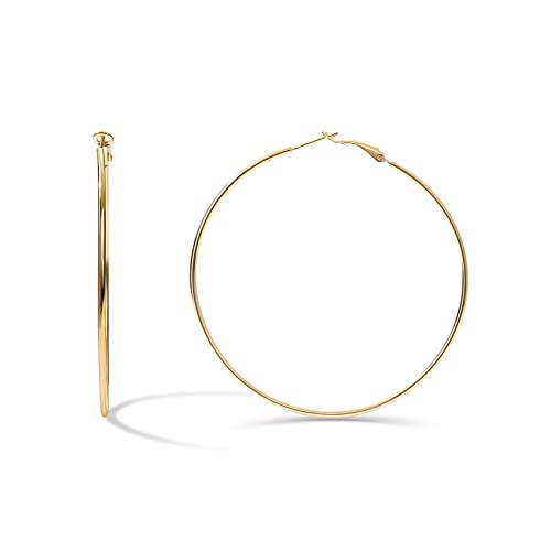 Image of PAVOI Gold Hoop Earrings for Women, 14K Gold Plated Paddle-Back Hoops | Large Hoop Earrings, Lightweight Hoops, Gold Hoops, 925 Sterling Silver Posts