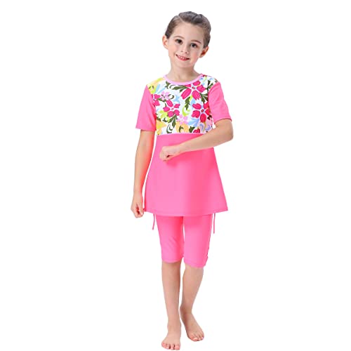 Muslim Swimsuits for Girls Islamic Long Sleeve Rash Guard Full Cover Top Skirted Swim Capris ​Swimwear Set 2-12Y