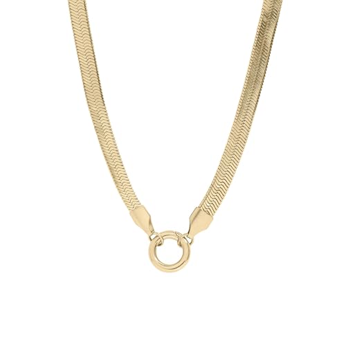 Destin Jewelry 18K Gold Plated Herringbone Necklace for Women and Men Waterproof Flat Snake Chain Stainless Steel Non Tarnish Layering Necklace