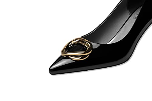 TinaCus Glossy Patent Leather Women's Handmade Spool Heel Pointed Toe Pumps with Metal Heart4