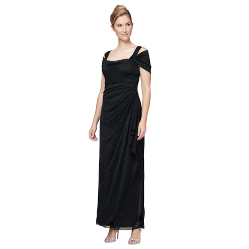 Image of Alex Evenings Women's Long Cold Shoulder Dress (Petite and Regular Sizes), Black Glitter, 10
