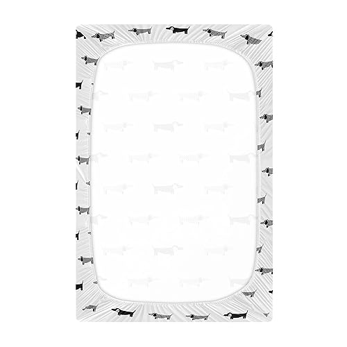Image of Fitted Crib Sheets Dachshund Black and White Dogs Stretchy Portable Playard Sheets for Baby Toddler, Breathable Soft Mini Crib Mattress 39 x 27 in for Boys and Girls