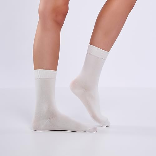 Image of Women's 3 Pairs Cotton Crew Midcalf Socks, Soft & Comfortable Dress Hosiery in Pastel Colors (36 /40)