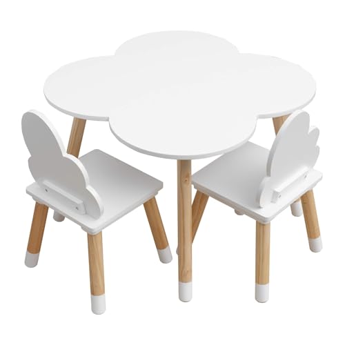 Rebecca Mobili Set Tavolino E Sedie Per Bambini, Sedie e Tavolo Arredo Cameretta Stanza Dei Giochi Bianco Marrone Chiaro, Mdf, Stile Nordico - Misure: 44 x 60 x 60 cm / 50 x 25 x 25 cm - Art. RE6733