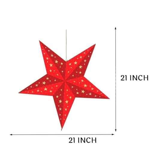 Image of CraftVatika Christmas Assorted 3D Paper Star Shaped Lantern Lampshade for Xmas Party Hanging Ornament Christmas New Year Wedding Decoration Home Party Hanging Decorations Xmas Gifts (1 Pcs)