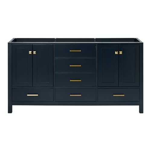ARIEL 66" Midnight Blue Double Bathroom Vanity Base Cabinet, Dual
