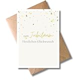 WBdesignz Jubiläum Karte mit Umschlag - goldene Konfetti-Optik - Herzlichen Glückwunsch zum Jubiläum - feierliche Karte - Jubilare Mitarbeiter Frauen Männer - Dienstjubiläum, Firmenjubiläum (DIN A6)