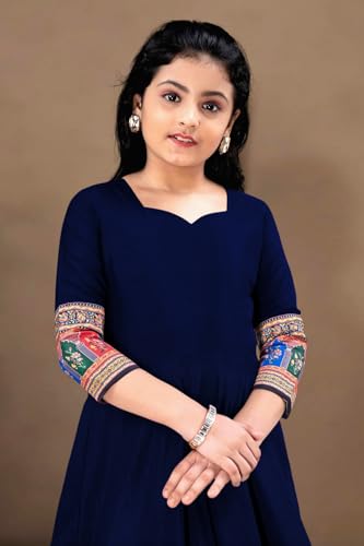 Image of Cotton Silk Long Anarkali Kurta for Girls
