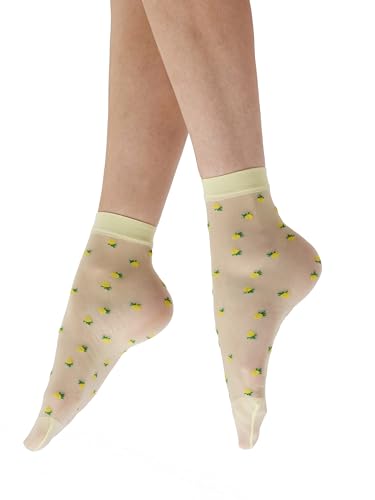 Women's Lemon Sheer Socks- perfect sheer ankle socks for spring, Yellow (Multi), One Size2